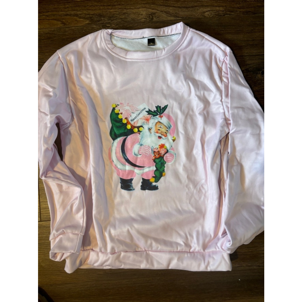 Women's Christmas vintage Santa Sweatshirt Pink L